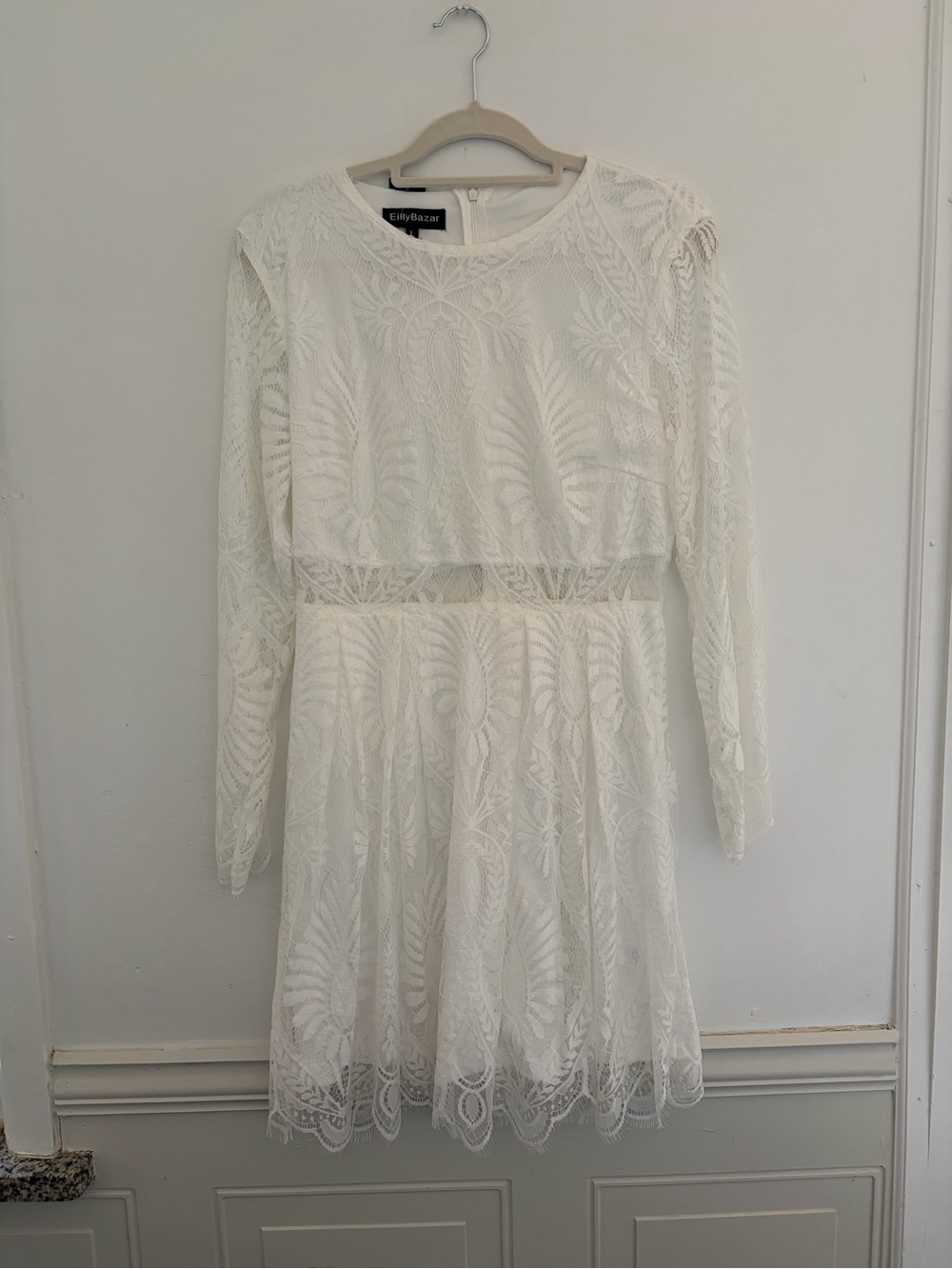 NWT Shein White Lace Long Sleeve Mini Dress - Size L